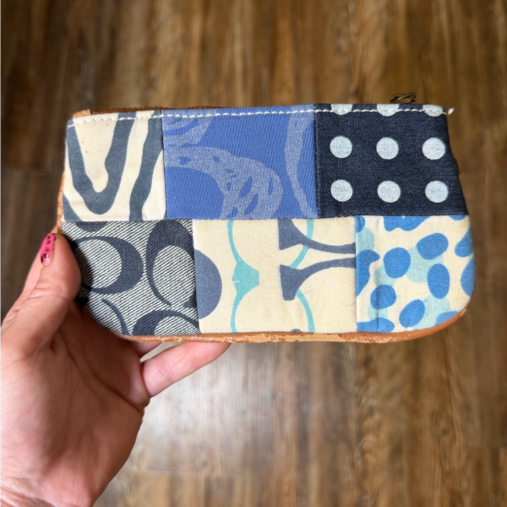 Coach Blue And White Patchwork Patterned Pouch - image 1